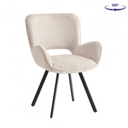 VETA Πολυθρόνα Περιστρεφόμενη, Μέταλλο Βαφή Μαύρο, Ύφασμα Μπεζ