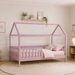 DREAM τ.Montessori Παιδικό Κρεβάτι, για Στρώμα 90x190cm, Ξύλο Πεύκου Απόχρωση Ροζ