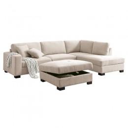 DORNO Καναπές Σαλονιού Αριστερή Γωνία με Αποθηκευτικό Σκαμπό, Ύφασμα Μπεζ
