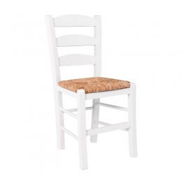 ΣΚΥΡΟΣ Καρέκλα Οξιά Βαφή Εμποτισμού Λάκα Άσπρο, Κάθισμα Ψάθα