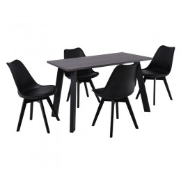 MARTIN Set Τραπεζαρία: Τραπέζι + 4 Καρέκλες, MDF Grey Walnut, Μέταλλο-Ξύλο-PP και PU Μαύρο
