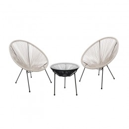 ACAPULCO Set Κήπου - Βεράντας: Τραπέζι+2 Πολυθρόνες, Μέταλλο Μαύρο / Rattan Άσπρο & Μαύρο