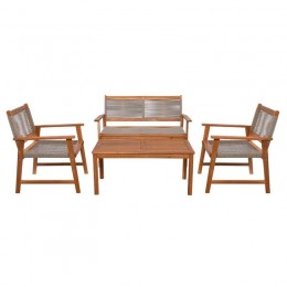 SPRING Set Σαλόνι Κήπου Ακακία Φυσικό, Wicker Μπεζ: Τραπέζι + Καναπέ 2Θέσιο + 2 Πολυθρόνες