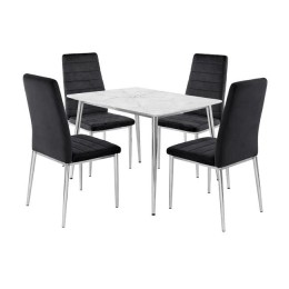 JETTA-OSLO Set Τραπεζαρία: Τραπέζι + 4 Καρέκλες, Χρώμιο - Sintered Stone - Velure Μαύρο