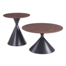 MISTRAL Set-2 Τραπεζάκια Σαλονιού-Καθιστικού, Μέταλλο Βαφή Μαύρο,MDF Απόχρωση Καρυδί