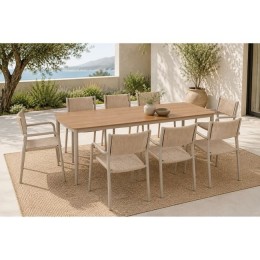 DENVER Set Τραπεζαρία Κήπου, Αλουμίνιο & Rope Wicker Μπεζ, Polywood-Τραπέζι+8 Πολυθρόνες