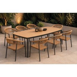 DENVER-MADISON Set Τραπεζαρία: 8 Πολυθρόνες + Τραπέζι, Alu Γκρι Polywood & Wicker Φυσικό