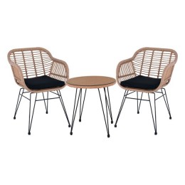 SALSA Set Κήπου: Τραπέζι + 2 Πολυθρόνες Μέταλλο Μαύρο, Wicker Φυσικό, Μαξιλάρι Μαύρο