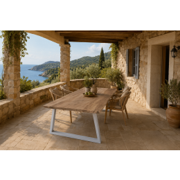 U LEG ΤΡΑΠΕΖΙ 240x100xH76cm ΞΥΛΟ NEW TEAK ΦΥΣΙΚΟ/ΒΑΣΗ ΑΛΟΥΜΙΝΙΟ ΛΕΥΚΟ ULEG/WHITE