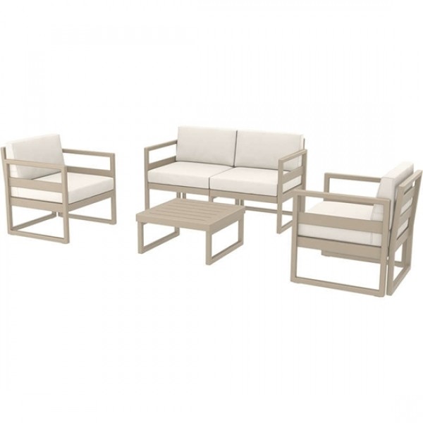 MYKONOS SET 2SEAER TAUPE PP WITH ECRU CUSHIONS (2SEATER + 2ARMCHAIR + TABLE) 20.0448