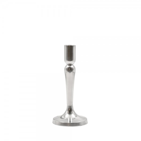 SPINDLE CANDLE HOLDER ALUMINIUM SILVER D9xH19cm IN