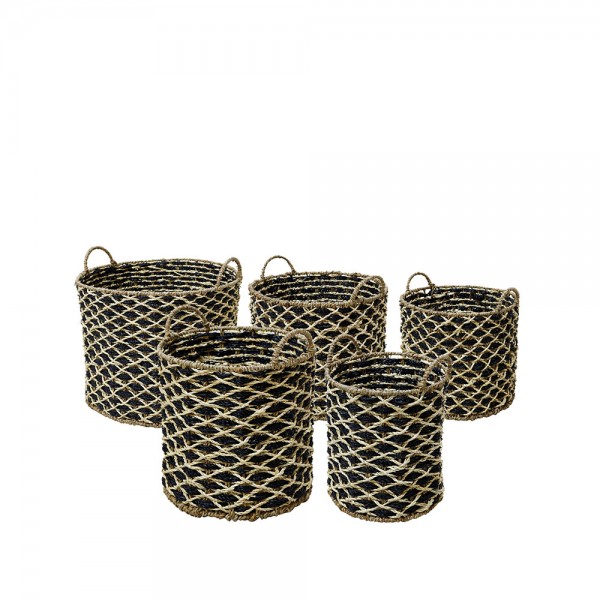 ROMBUS BASKET WITH HANDLES SEAGRASS NATURAL/BLACK 