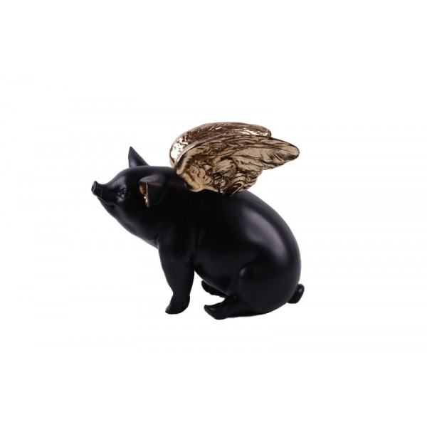 PIGGY DECO PIG POLYRESIN BLACK GOLD 26x17xH22,5cm 