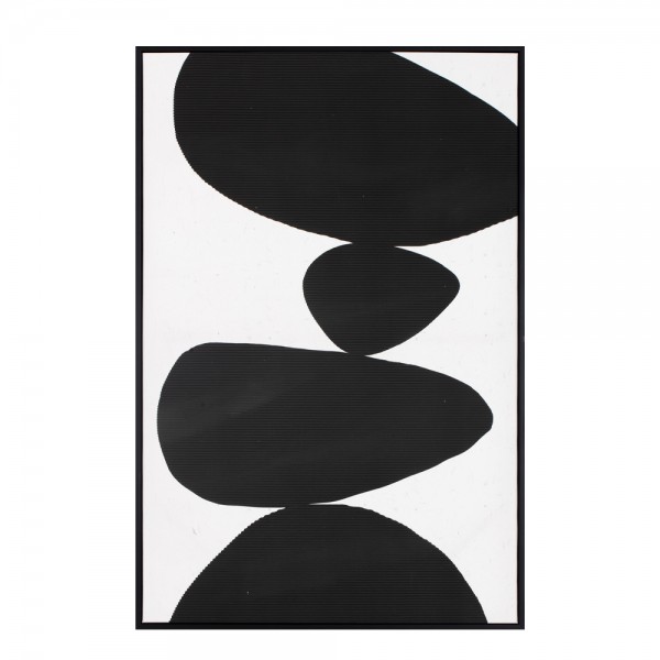 TREMBLING STONE PAINTING DECORATIVE 60x90x4 CANVAS WHITE BLACK WOOD BLACK