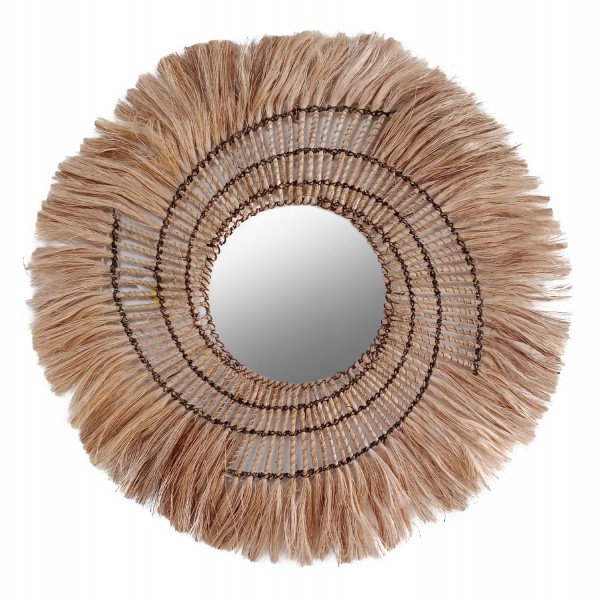 MIRROR ROUND ABACA FIBERS IN NATURAL COLOR AND BLACK ROPE 80x4x80Hcm.HM7741