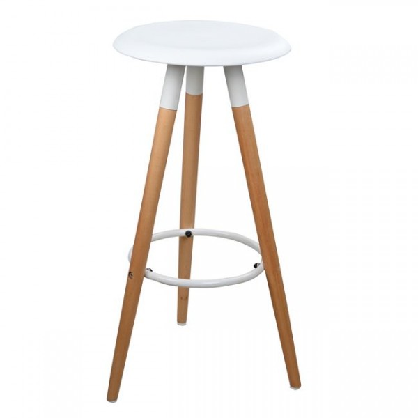 Bar Stool with wooden legs & White Seat Tonia HM0116.01  43x43x75cm