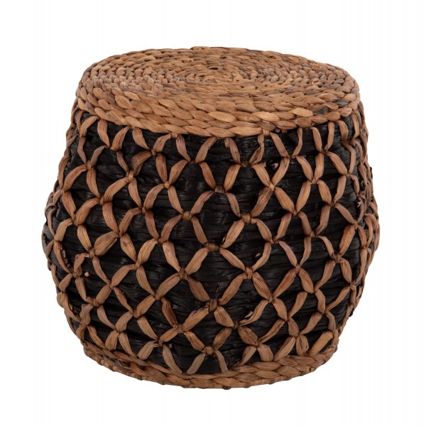 STOOL TEOFILO HM7869 IN NATURAL AND BLACK-HYDROHYACINTH MAT Φ43x38Hcm.