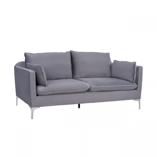 Sofa Karen 3 Seater Grey Velvet & Metallic Chromes Legs HM3136.31 208x81x95 cm