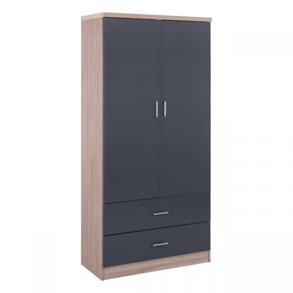 WARDROBE 2 LEAVES WITH 2 DRAWERS SONAMA-GRAY 80Χ42Χ180cm HM338.04