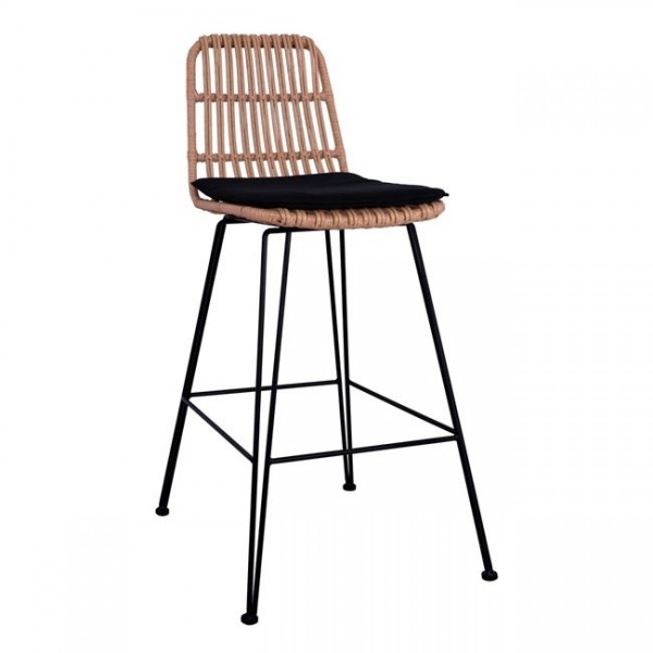Allegra Metal Stool with Pillow with Wicker in Beige HM5452