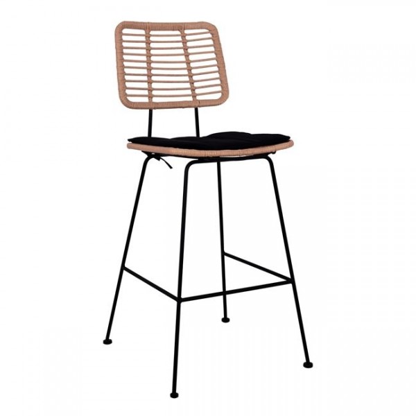Allegra Metal Stool with Pillow with Wicker Beige 46,5x55x117,5Hcm HM5455