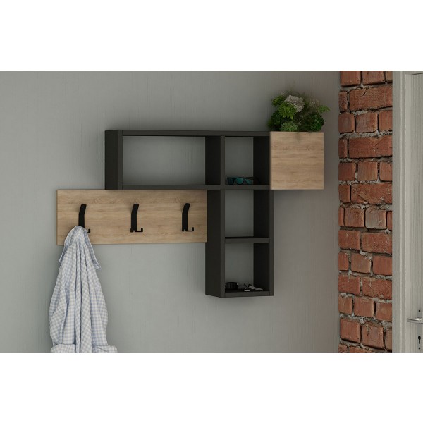 Wall hanger Game pakoworld in oak-anthracite color 99,5x15x61cm