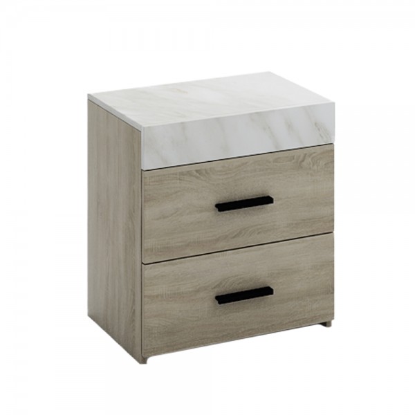 Metropolis Bedstand 2Drawers 50x36xH55cm Dark Sonoma/White with Marble Effect 09-1216