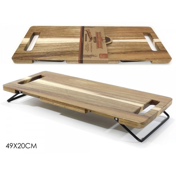 SERVING TRAY 49Χ20CM ACACIA WOOD WITH METAL BASE 635846