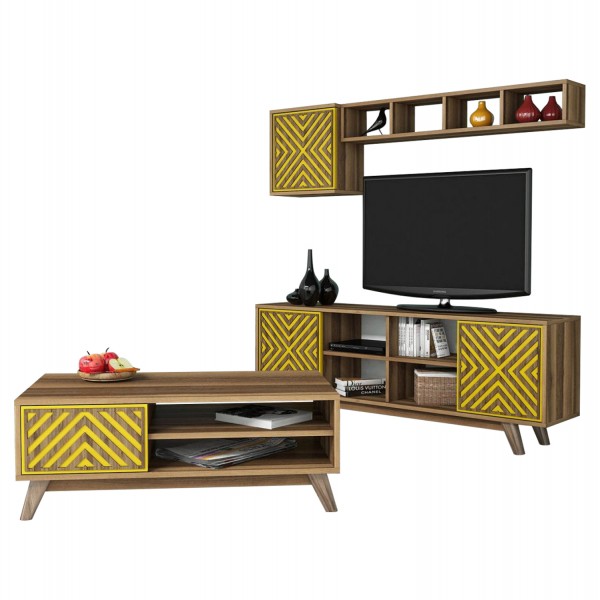LIVING ROOM COMPOSITION HM11853.04 2PCS MELAMINE IN WALNUT-YELLOW