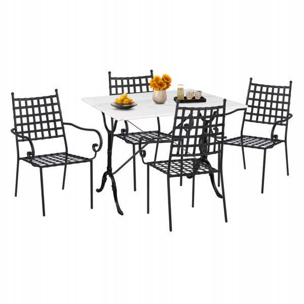 OUTDOOR DINING SET 5PCS HM11874 METAL-CAST IRON-WHITE MARBLE