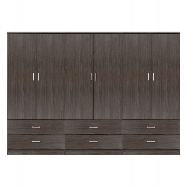 WARDROBE REINA 6-LEAF WITH 6 DRAWERS FB921060.01 MELAMINE IN ZEBRANO COLOR 240x42x181Hcm.