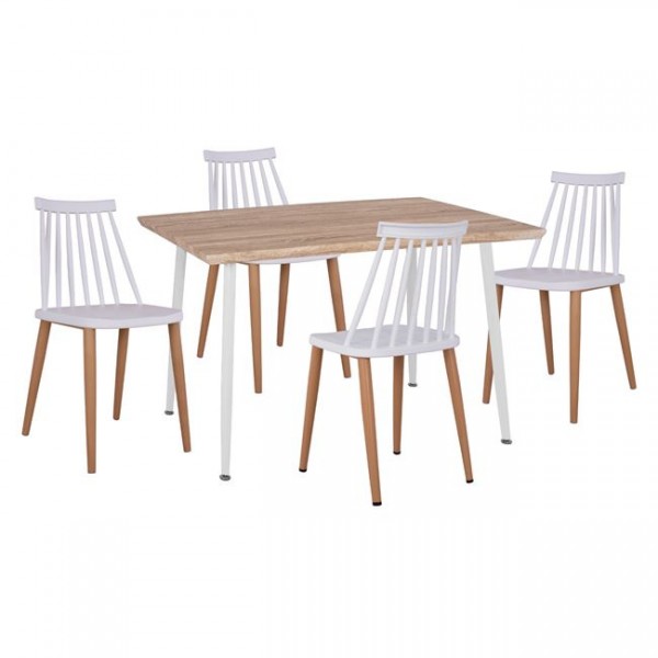 Set 5 pieces Table Sonama & Chairs Vanessa White color with metallic legs HM11024.01 120x70x76.5 cm