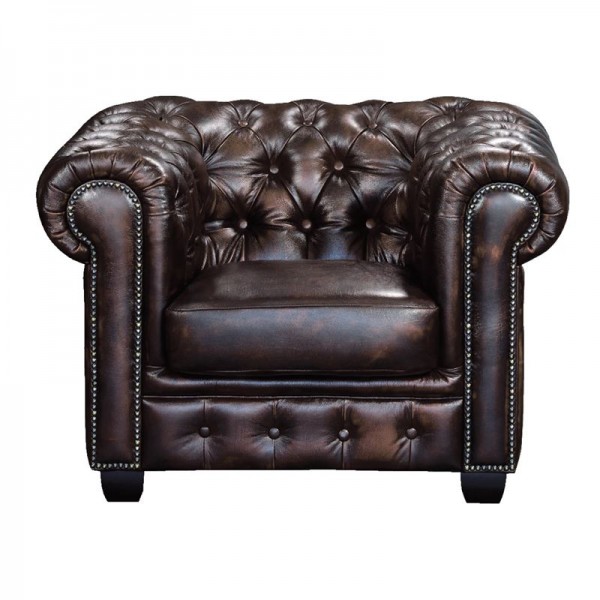 CHESTERFIELD-689 Lounge Armchair Leather Brown
