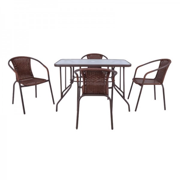 BALENO Set (Table 110x60cm+4 Armchairs) Steel/Wicker Brown