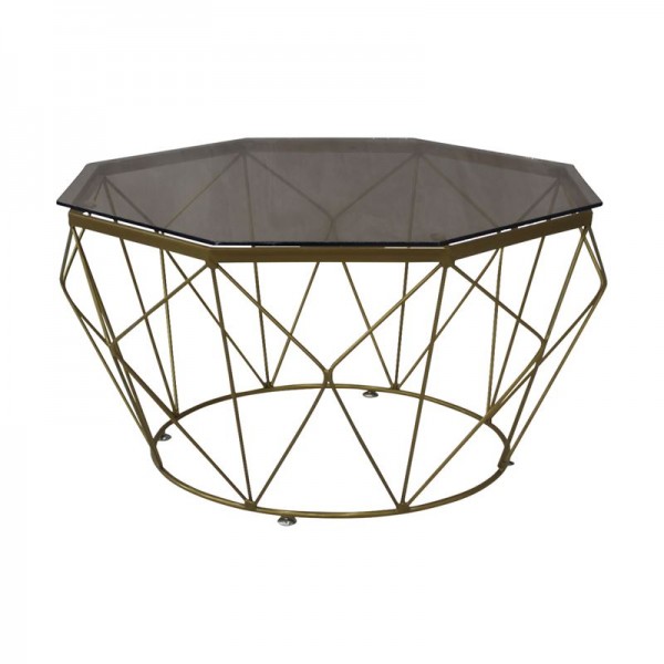 GRID Coffee Table D.87cm Metal Gold Paint/Glass