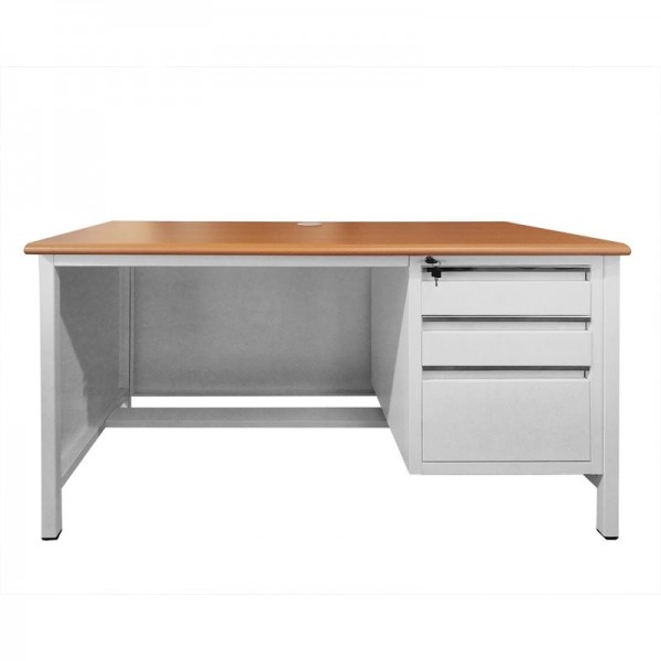 Metal Desk 3-Drawers 120x60x75cm White/Maple
