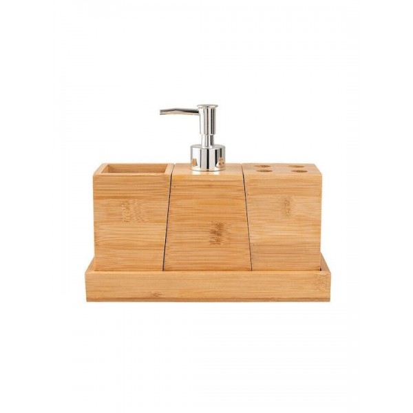 BATH ACCESSORIES BAMBOO WITH BASE SET/3 02-13066
