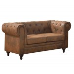 CHESTERFIELD  2-Seater Sofa Brown Camel Fabric