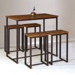 HENRY Set (Bar Table 100x60cm+4 Bar Stools) Metal D.Brown/Walnut