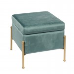 RAY Storage Stool 40x40cm Metal Gold Paint/Fabric Pale Green Velure
