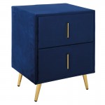 PASSION Bedside Blue Velure Fabric 2-Drawers