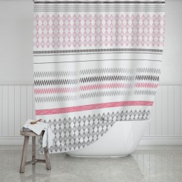 BATHROOM CURTAIN WATER RESISTANT POLYESTER 180x200cm STRIPES PINK 02-11338