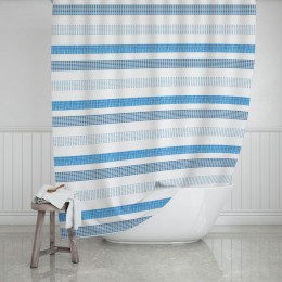 BATHROOM CURTAIN WATER RESISTANT POLYESTER 180x200cm STRIPES BLUE 02-11345