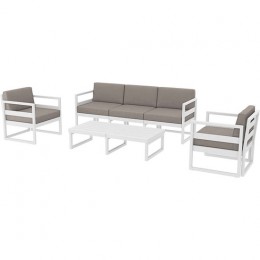 MYKONOS SET 3SEATER WHITE PP WITH PILLOW (3SEATER + 2ARMCHAIR + TABLE) 20.0447