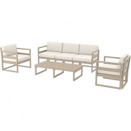 MYKONOS SET 3SEAER BEIGE PP WITH PILLOW (3SEATER + 2ARMCHAIR + TABLE) 20.0444