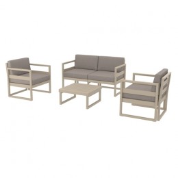 MYKONOS SET 2SEAER TAUPE PP WITH LIGHT BROWN CUSHIONS (2SEATER + 2ARMCHAIR + TABLE) 20.0448