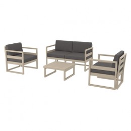 MYKONOS SET 2SEAER TAUPE PP WITH DARK GREY CUSHIONS (2SEATER + 2ARMCHAIR + TABLE) 20.0448