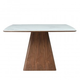 TOTEM TABLE SANDY GLASS WALNUT WHITE WITH MARBLE PATTERN VENEER ΟΑΚ E1 PRC