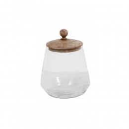 LYRE STORAGE JAR WITH LID GLASS WOOD NATURAL TRANS