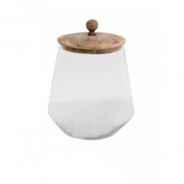 LYRE STORAGE JAR WITH LID GLASS WOOD NATURAL TRANS